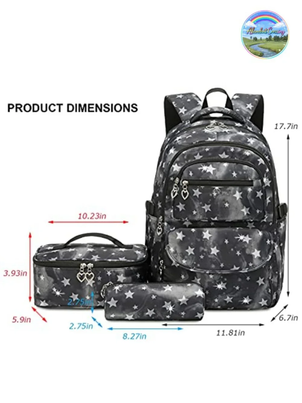 Kids Star Print Backpack with Lunch Bag and Pencil Case 3-Piece Set School